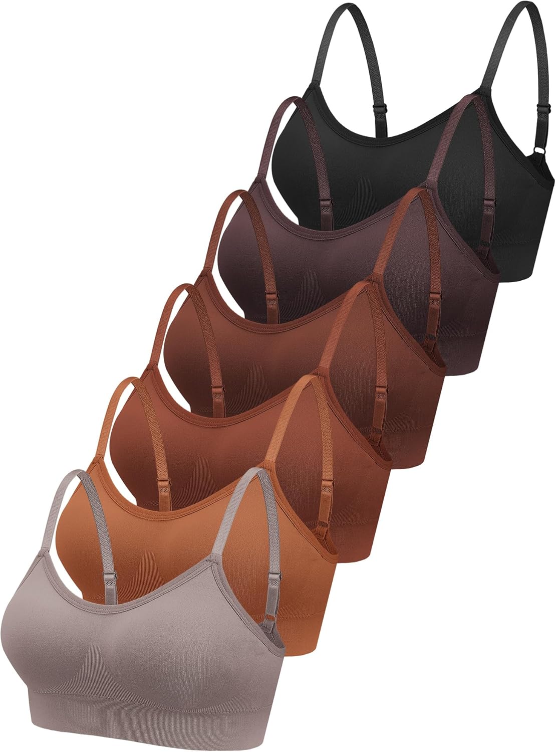 Geyoga 6 Pcs Sports Bra for Women, No Underwire Wireless Bralette Support Padded Cami Bra Seamless Camisole Tank Top