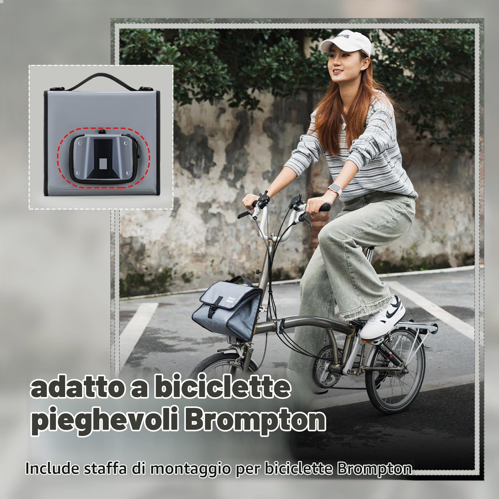 ROCKBROS Borsa Anteriore per Bici Brompton, Borsa con Fibbia Bormpton Bike, Grande Capacità 4-7L, Termica, Portatile con Tracolla