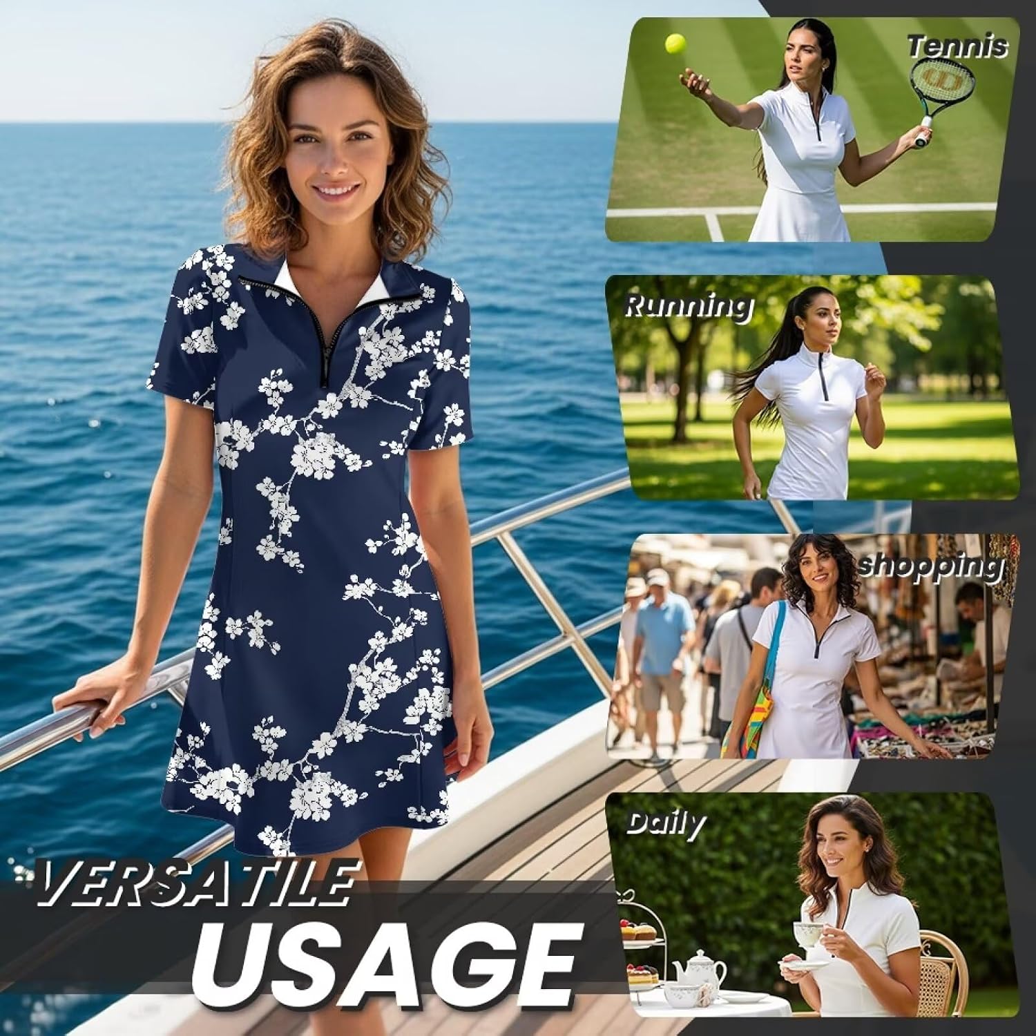 YEXIATODO Short Sleeve Tennis Dresses for Women with Shorts Zipper Collar Golf Dress Athletic Dress for Gym Size XS-2XL