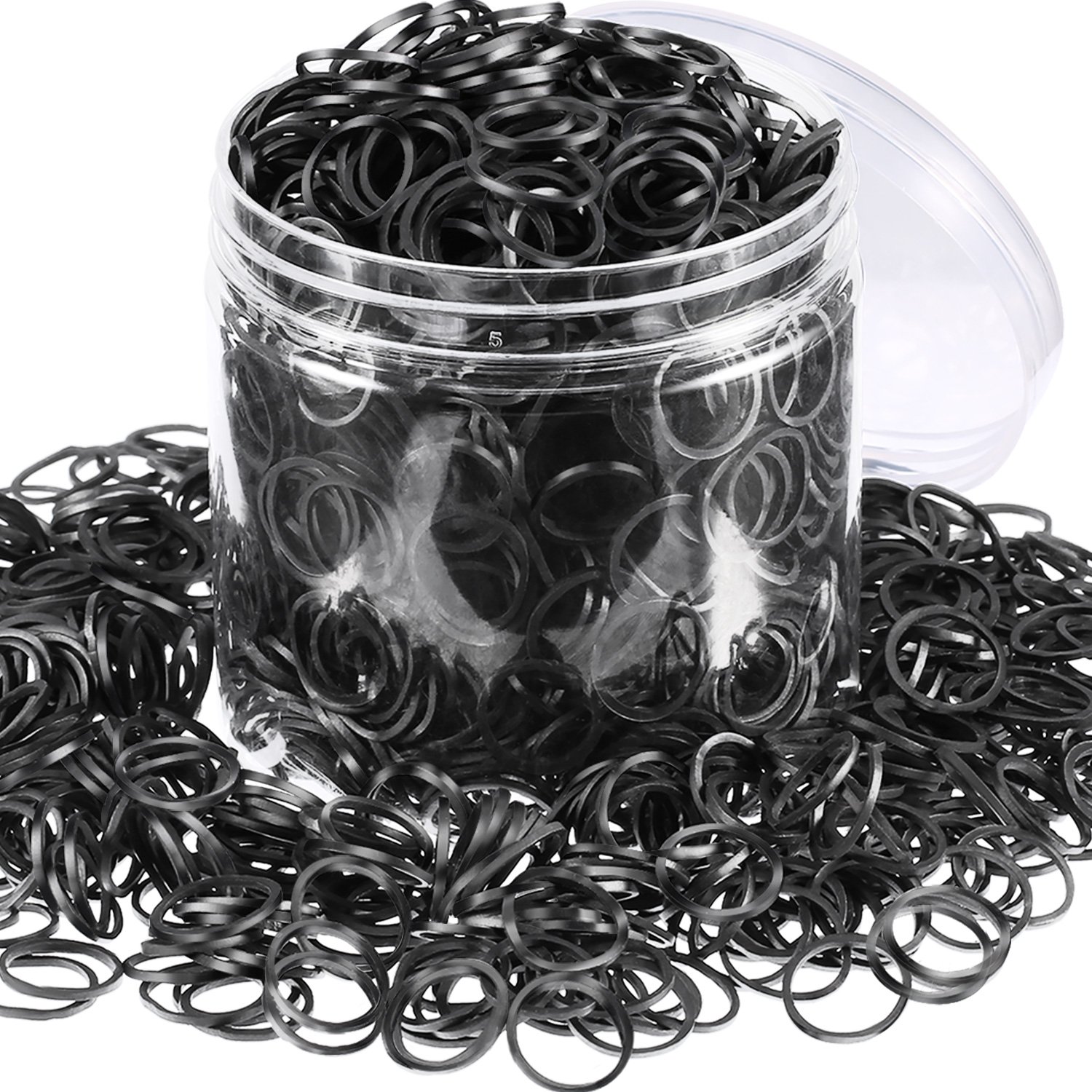 Hicarer 2000 Pack Mini Black Rubber Bands Elastic Hair Bands Soft Hair Ties with Box for Children Hair Braiding Hair Wedding Hairstyle