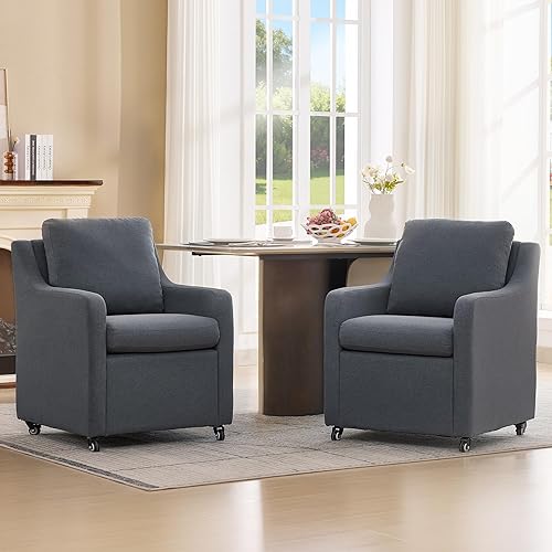 Dining Chairs with Wheels Set of 2, Upholstered Modern Rolling