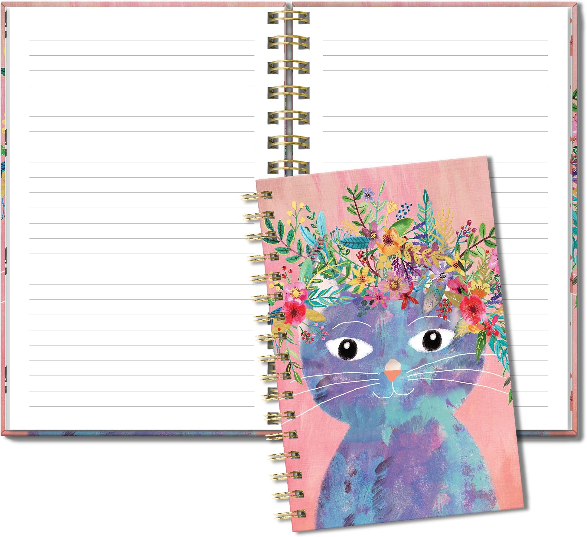 Medium Hardcover Spiral Notebook by Studio Oh! - Fancy Cat - 5.75" x 8.75" - Durable Wire-O Lay-Flat Binding, Full-Color Art Rigid Cover & 160 Lined Pages