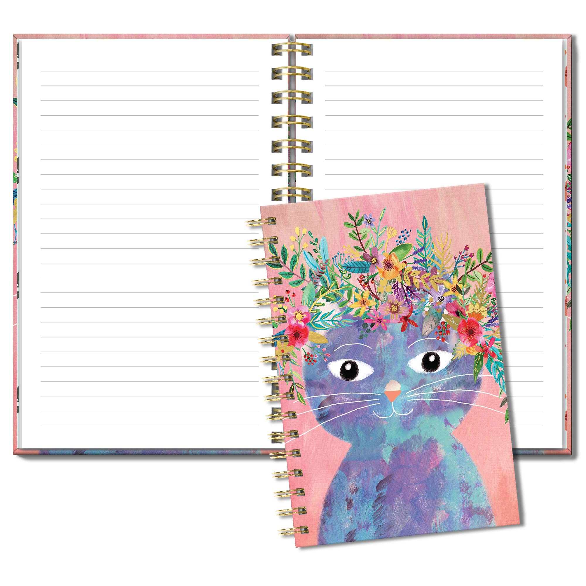 Medium Hardcover Spiral Notebook by Studio Oh! - Fancy Cat - 5.75" x 8.75" - Durable Wire-O Lay-Flat Binding, Full-Color Art Rigid Cover & 160 Lined Pages
