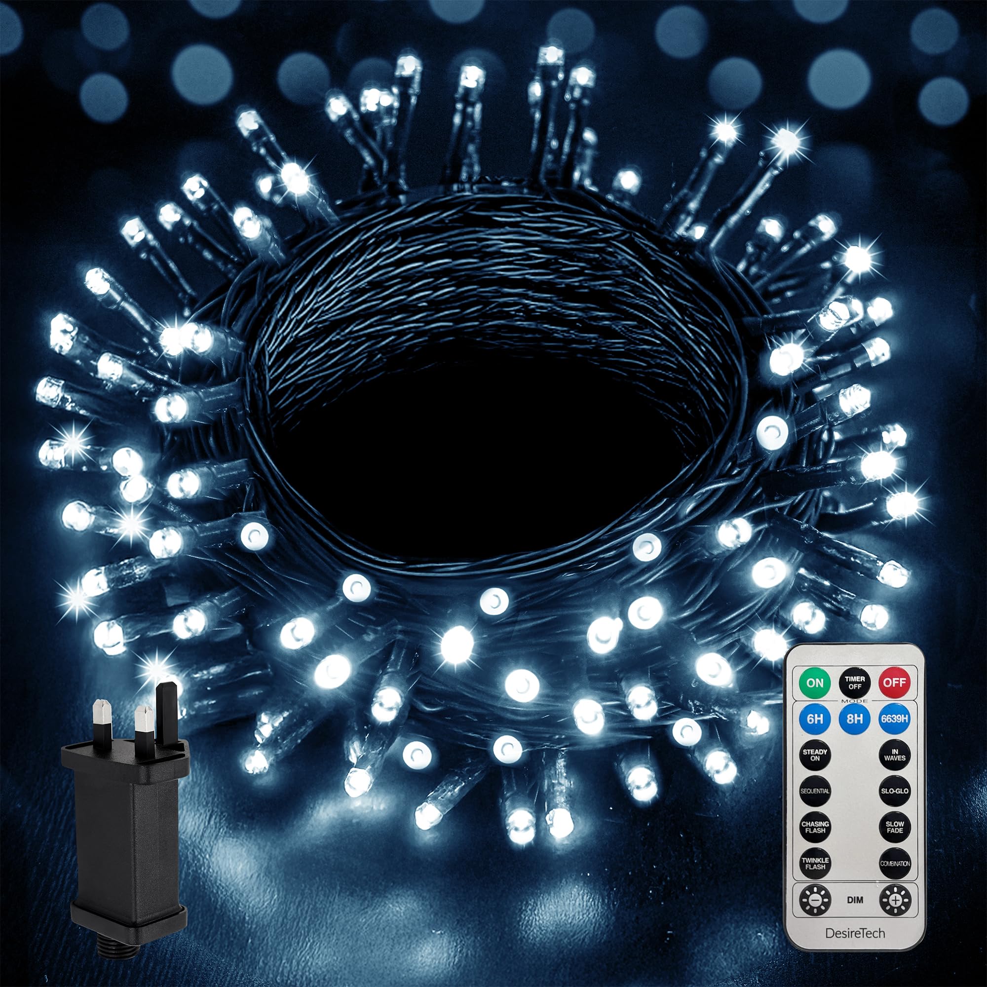 Desiretech Unisex White Outdoor & Garden Lights, Led Waterproof Plug-In String Lights 20 M In