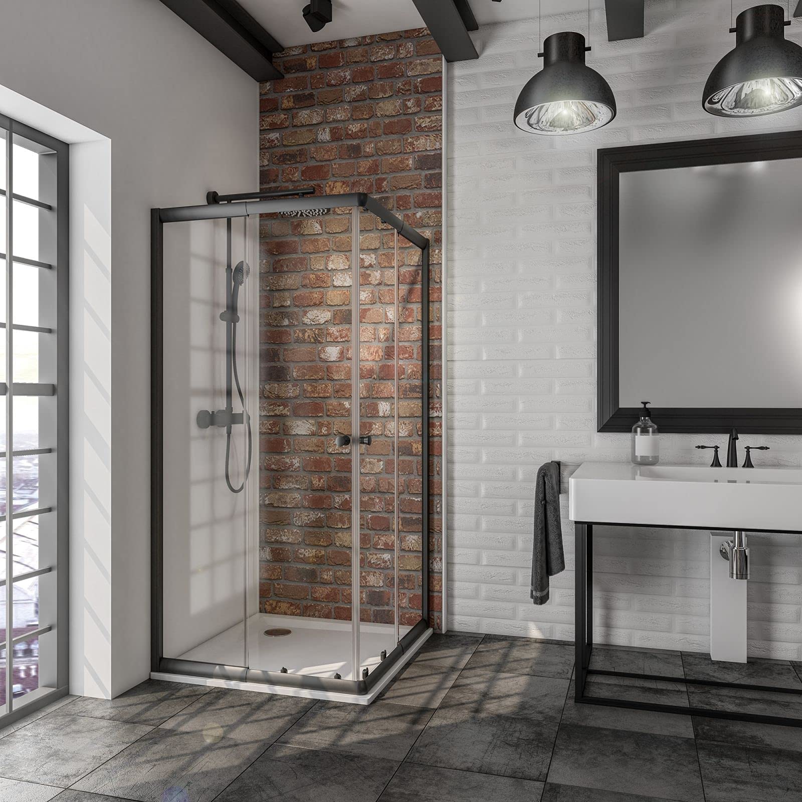 Schulte douche accès angle extensible 75-90x180 noir coulissante 4 mm | largeur d'accès 30 à 49 cm ajustable encadrement verre trempé