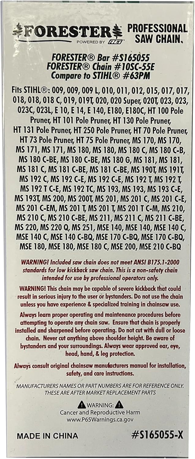 FORESTER Chainsaw Chain and Bar Combo - 16" Chainsaw Bar Kit/Chain 3/8" Pitch Gauge Stihl