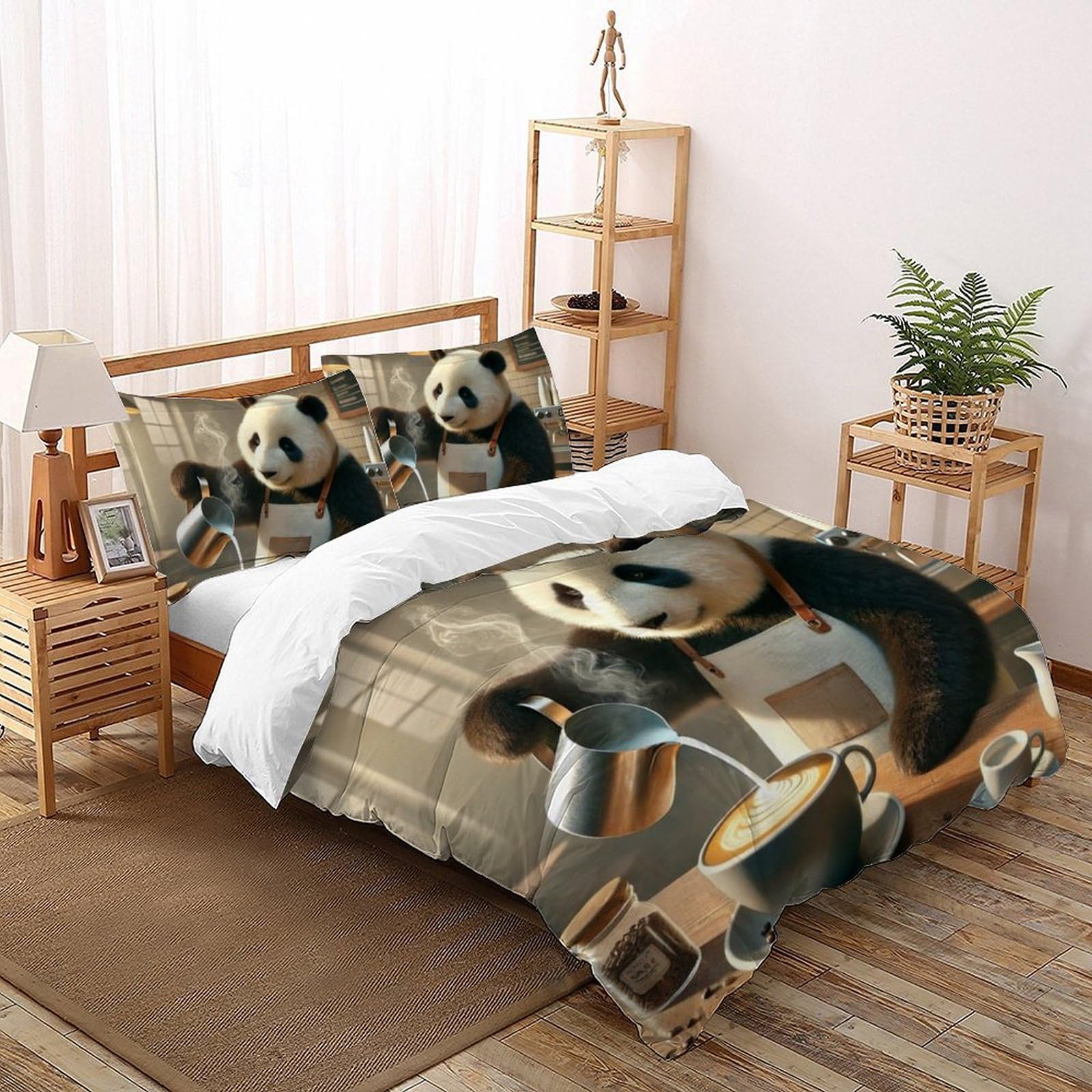 Housse de couette panda avec imprimé animalier 3D relief en microfibre
