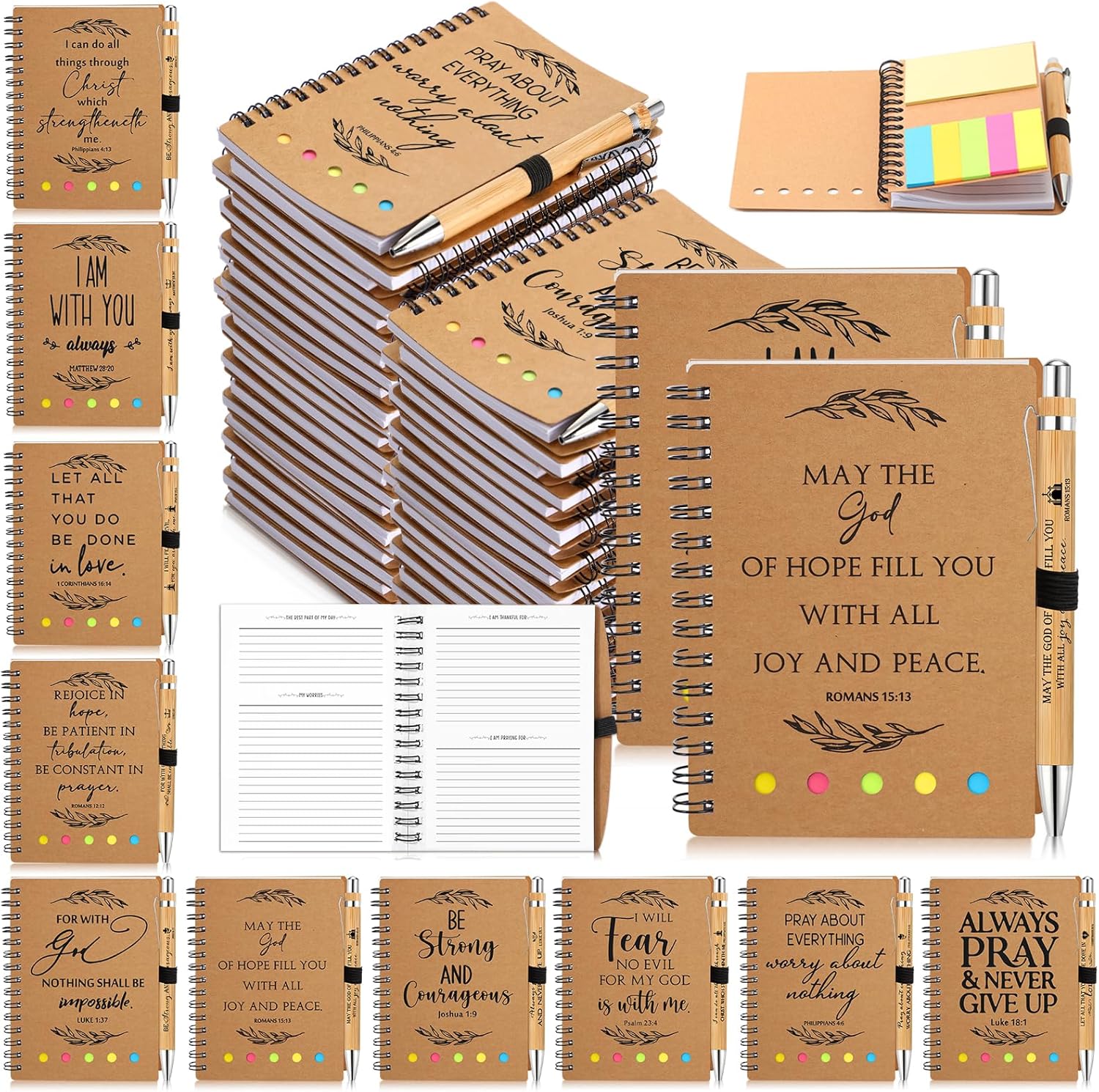 Spakon Christian Gifts Bulk Bible Verse Bamboo Pens Bulk Mini Spiral Religious