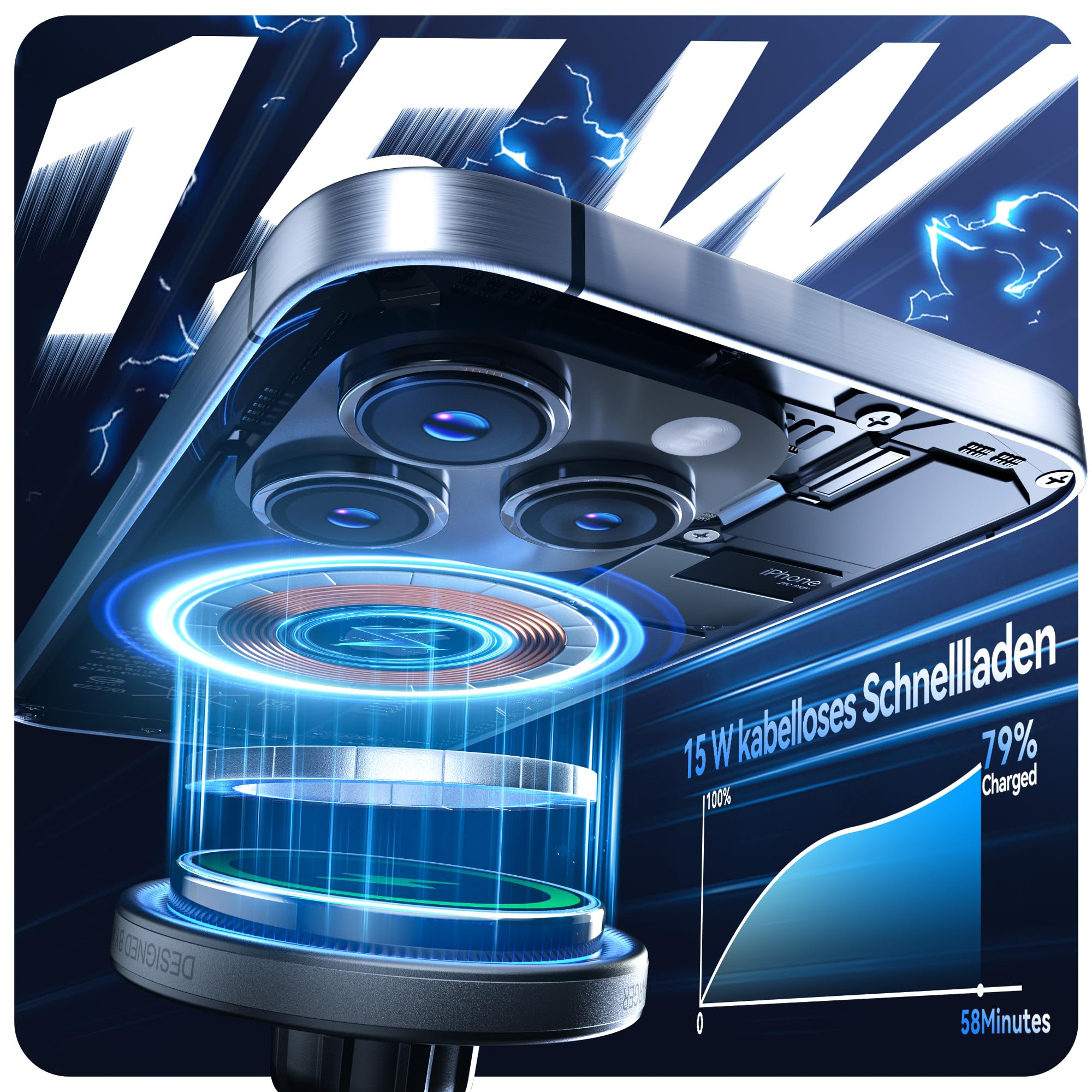 Auckly 15W für Magsafe Autohalterung mit Ladefunktion, Magnetisches Qi Kabelloses Handyhalterung, Lüftung, für iPhone 17 16 15 14 13 12 Series, Schnellladung, Aluminium, Clip, Schwarz