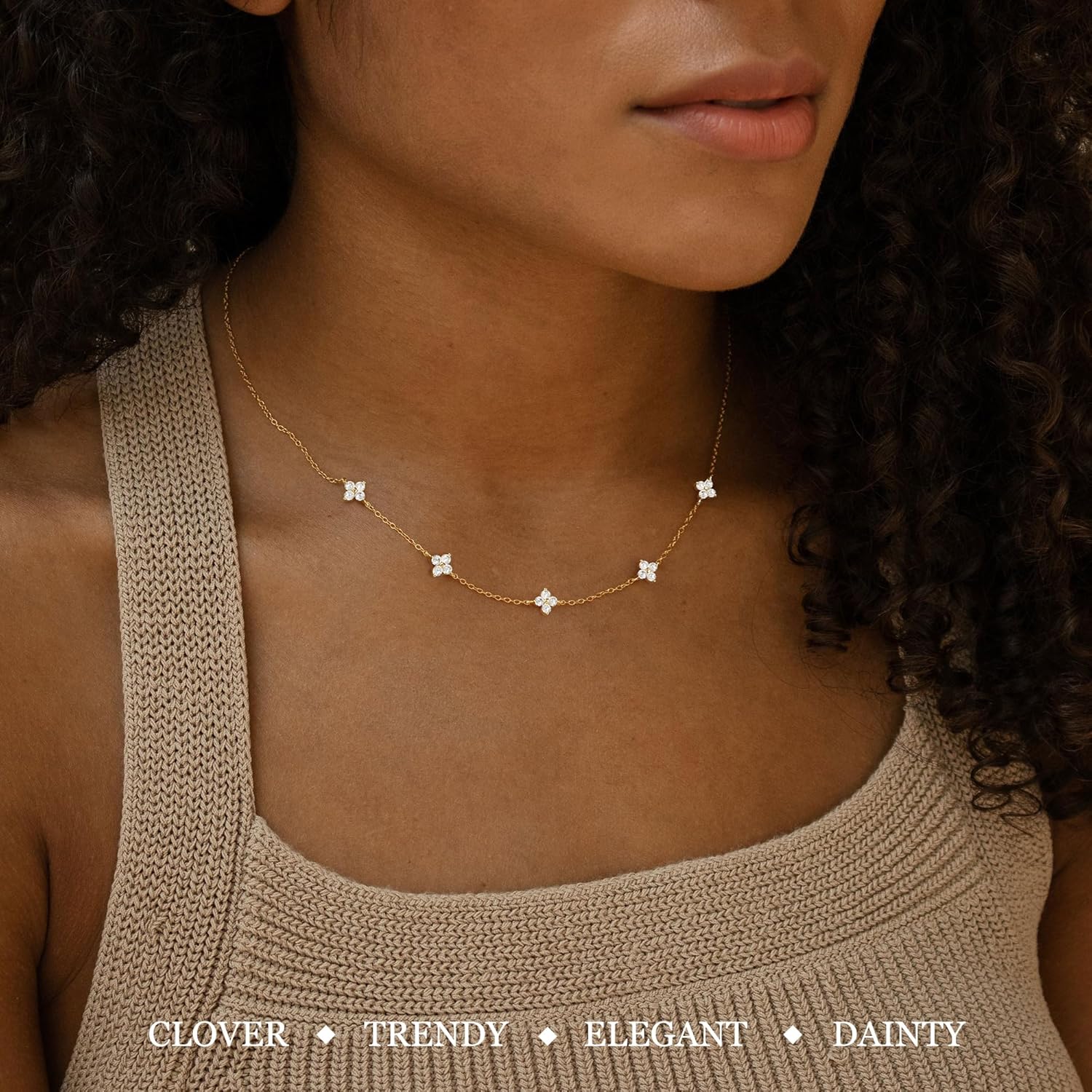 Birthstone Gold Necklace for Women Dainty Non Tarnish 14K Gold Plated Diamond Choker Necklaces Clover Emerald Green Cubic Zirconia Necklace Birthday Valentine's Day Gifts Womens Prom Gold Jewelry - Image 2