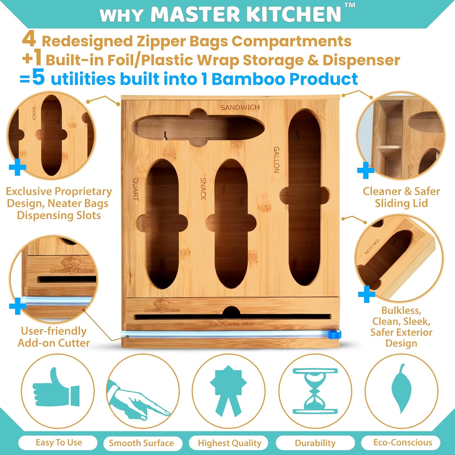 Buy Master Kitchen 5in1 Wooden Ziplock Bag Storage Organizer for