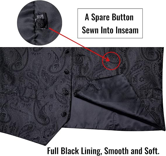 DiBanGu Men's Silk Paisley Vest and Necktie Set 6PCS Pre-tied Bow Tie Formal Waistcoat for Wedding Party
