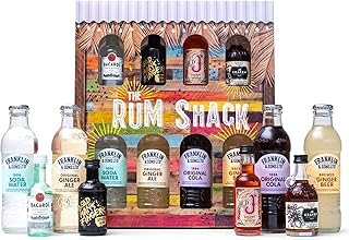 Spiced Rum Gift Set - 4x 5cl Dead Mans Fingers, Kraken, Barcardi White & Old J Cherry Rum, 4x Premium Franklin & Sons Mixers - Cocktail Rum Gifts for Men, Alcohol Miniatures, Christmas