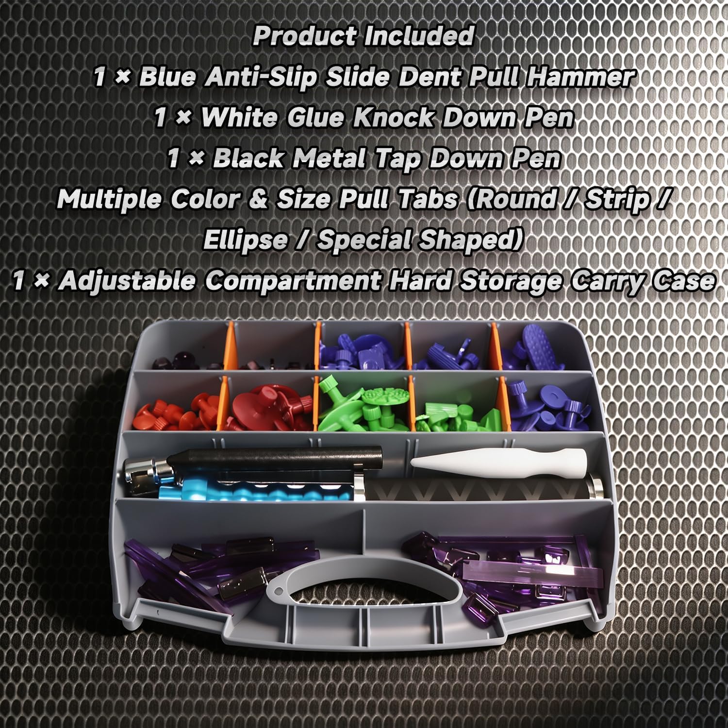 Paintless Dent Repair Kit with Assorted Pull Tabs & Storage Case