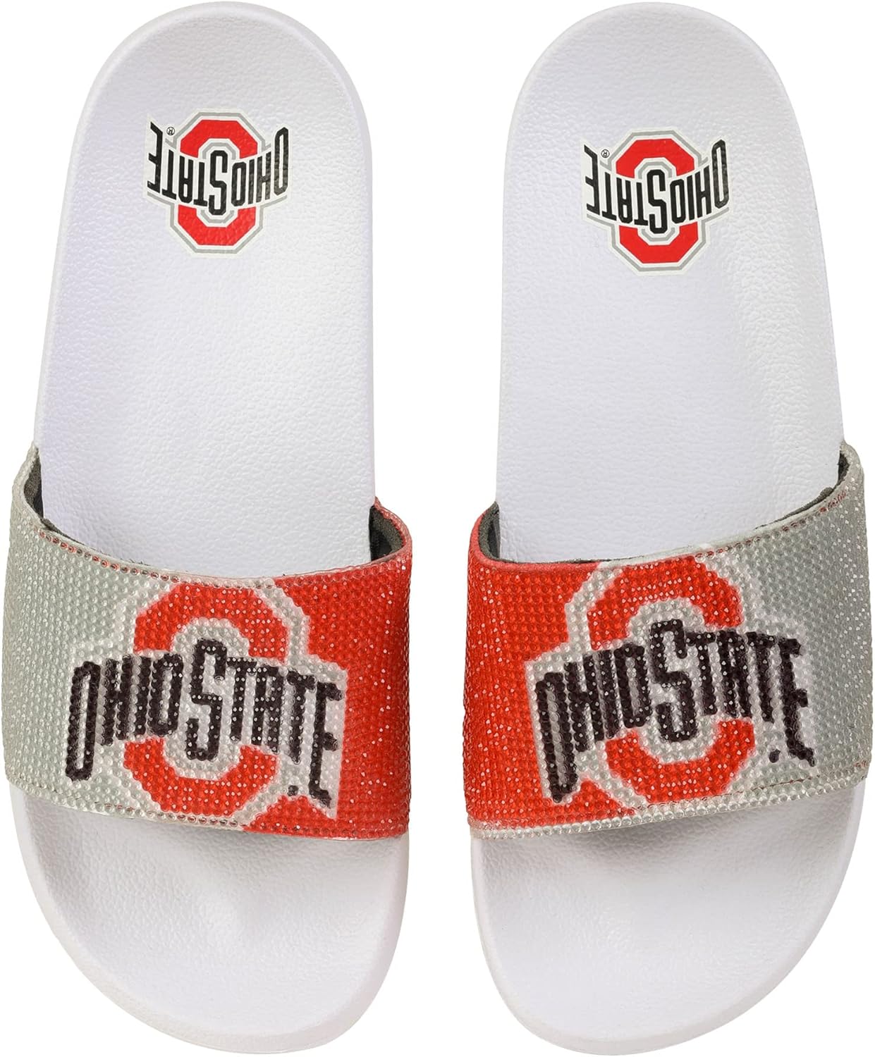 FOCO Womens NCAA College Team Big Logo Shimmer Slide Flip Flop Sandals