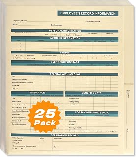 HR Folders for Employee Files – 25-Pack Heavy-Duty Manila Folders with Preprinted Personnel Forms and Labels, 9.5 x 11.5 Letter Size, 2 Internal Pockets, Secure Document Storage