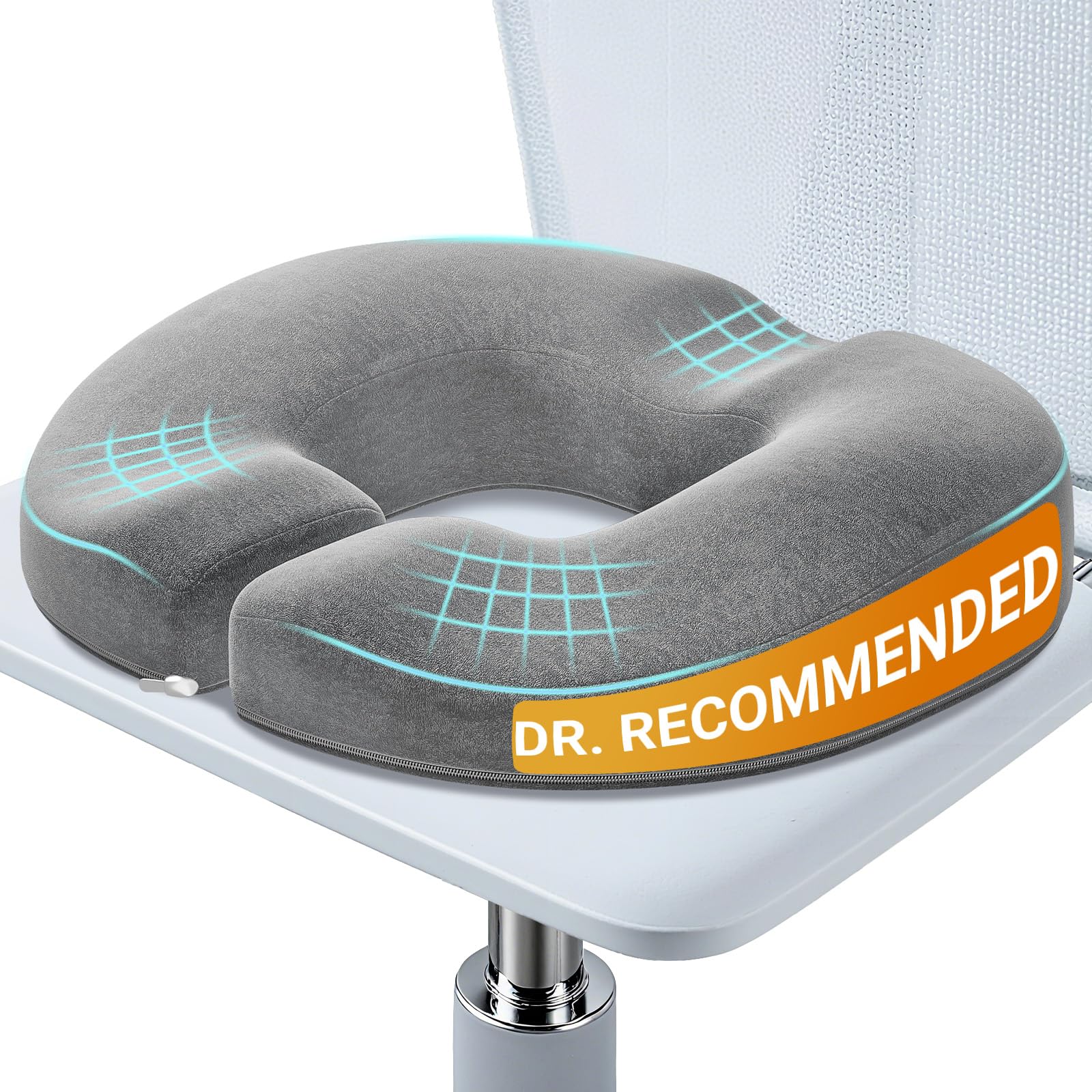 Benazcap Upgrade Grey Donut Pillow Seat Cushion For Hemorrhoids, Coccyx Cushion For Tailbone Pain Relief, Donut Pillow, Memory Foam Seat Cushion By Ergonomic For Sores, Sciatica(Good Support, Slightly Firm