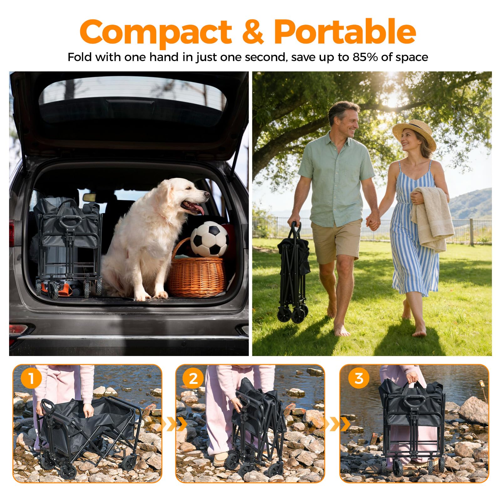 Carrello pieghevole, 150 l, 150 kg, carrello pieghevole (ruote rimovibili) | Carrello pieghevole con manico regolabile, per spiaggia, campeggio, giardino, festival