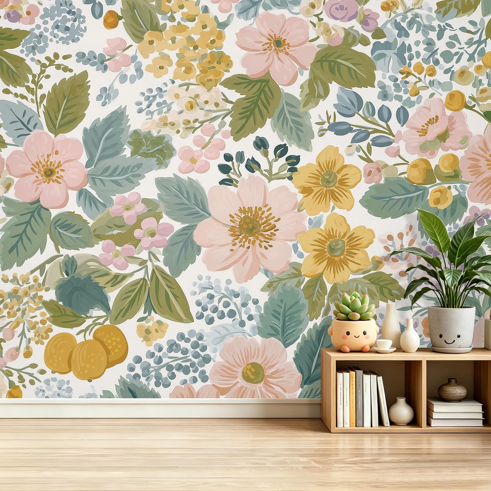 Papier peint fleurs et baies aquarelle pour décorer une chambre d'enfant
