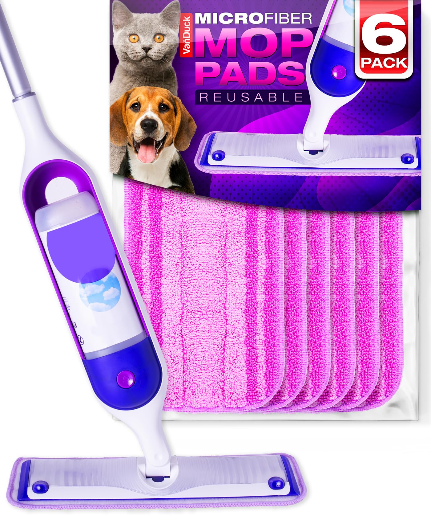 VanDuck Almohadillas reutilizables compatibles con Swiffer Power Mop (paquete de 6) – Recambio de mopa de microfibra para PowerMop – Recambios de almohadilla multisuperficie para mopa de pulverización