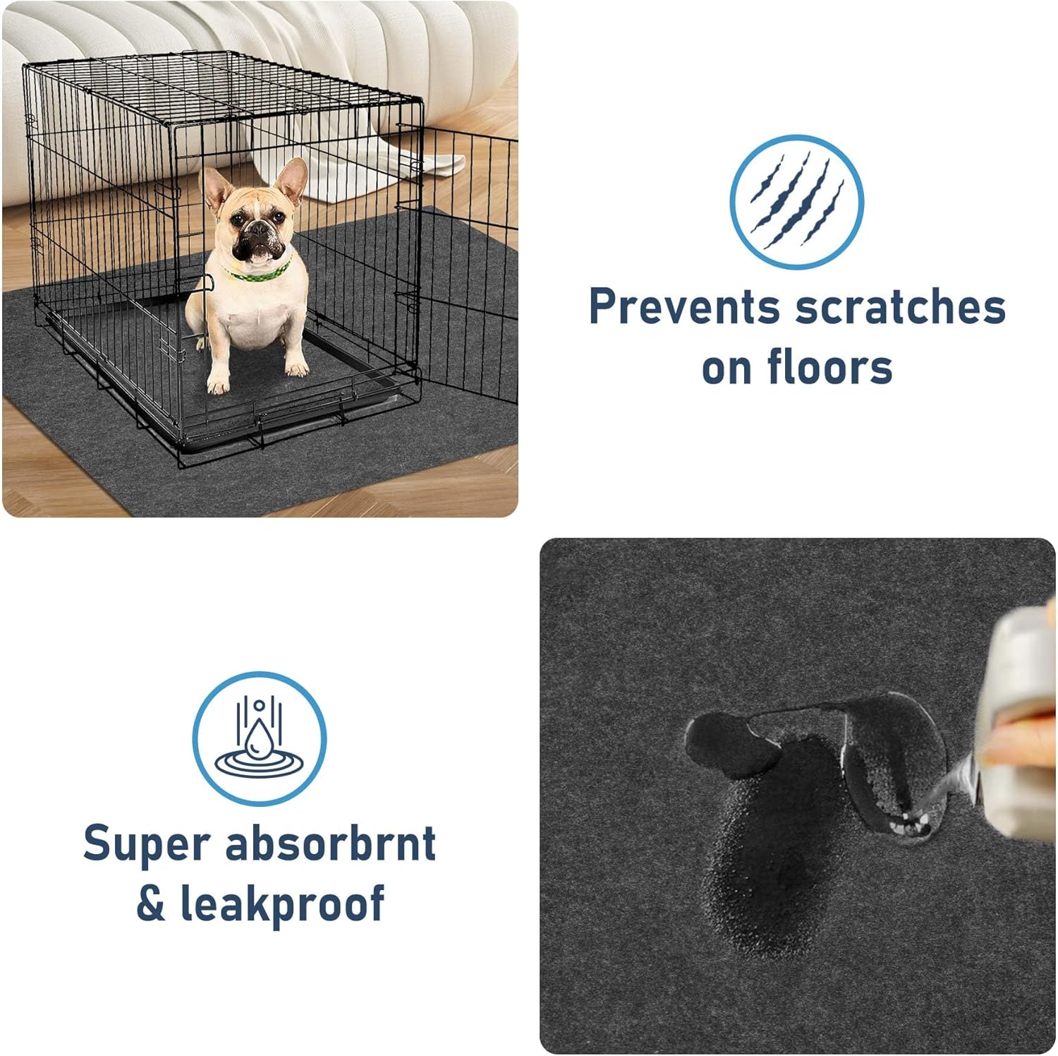 2-Pack Dog Crate Mat Liner, Absorbs Urine, Waterproof,Washable Puppy Pee Pad for Kennel Training - Use Under Pet Cage to Protect Floors, Thin Cut to Fit Design (29"x50")