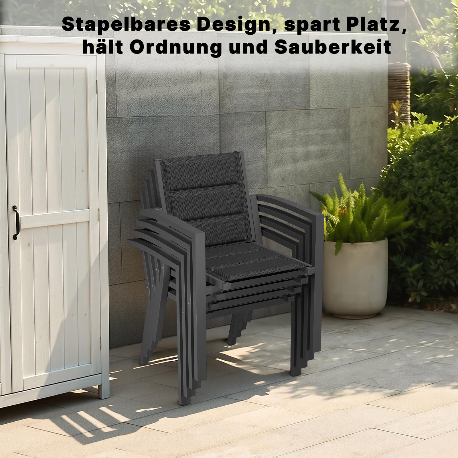 TRIUMPHKEY Gartenstühle Stapelbar, 2er Set Aluminium Gartenstuhl mit Armlehnen, Garten Stapelstühle, Balkonstühle, Garten Esszimmerstühle, Wetterfeste Terrassenstühle, Dunkelgrau