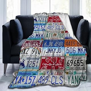 Car Old License Plates Luxury Blanket Sofa Blanket Bedroom Flannel Blankets for Boys, Girls, Soft Bed Throw Blanket, Fluffy,Warm,Cozy 80
