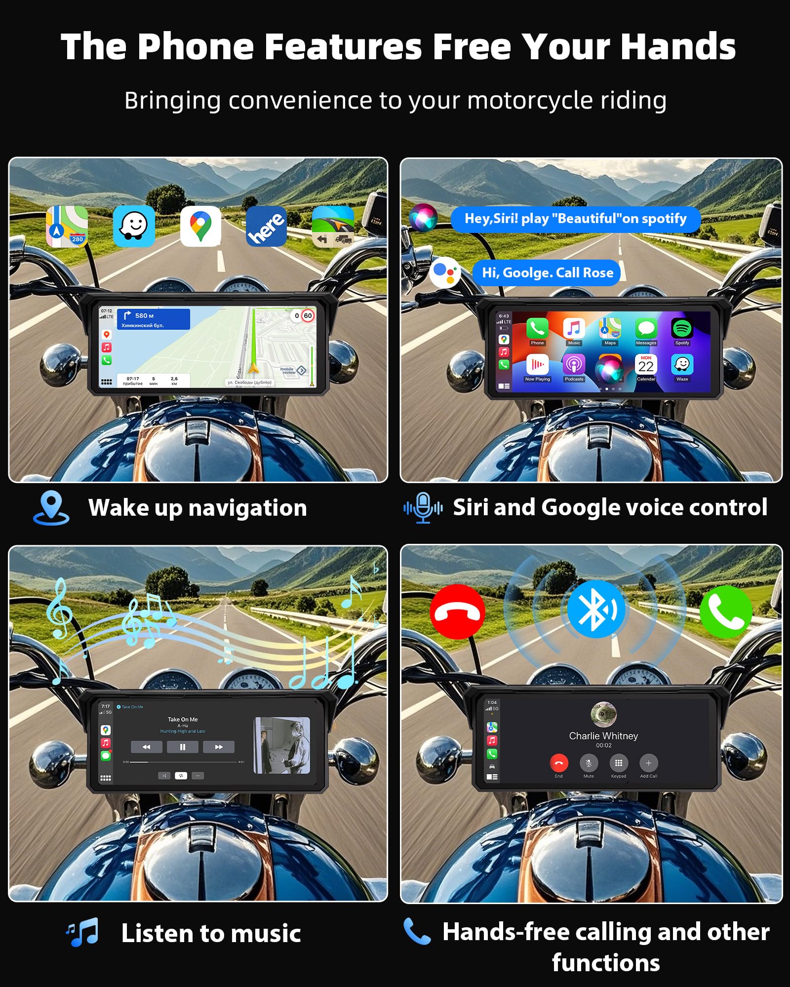 8,1 Zoll Motorrad Carplay Drahtloses Carplay und Android Auto für Motorräder, IP67 Wasserdichtes Touchscreen Motorrad Navi GPS, Bluetooth-Audio, Siri und Google - 5