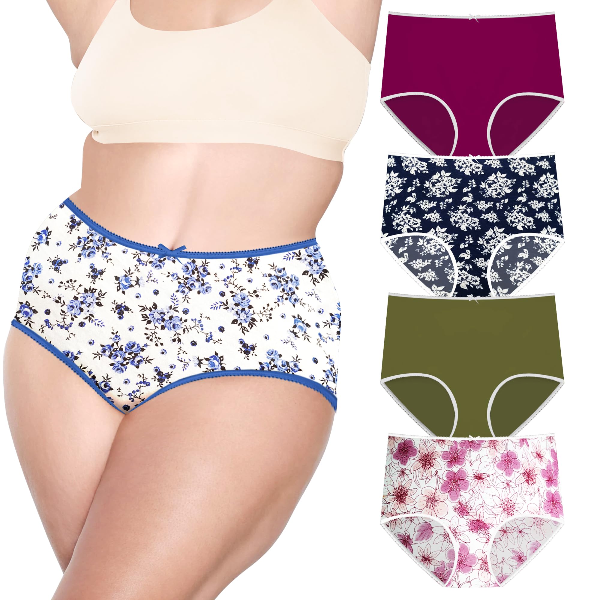Women's Plus Size Panties High Waist Cotton Briefs Ladies Underwear Big Size Panties Combo (Colours and Prints May Vary) Multicolour-image-26