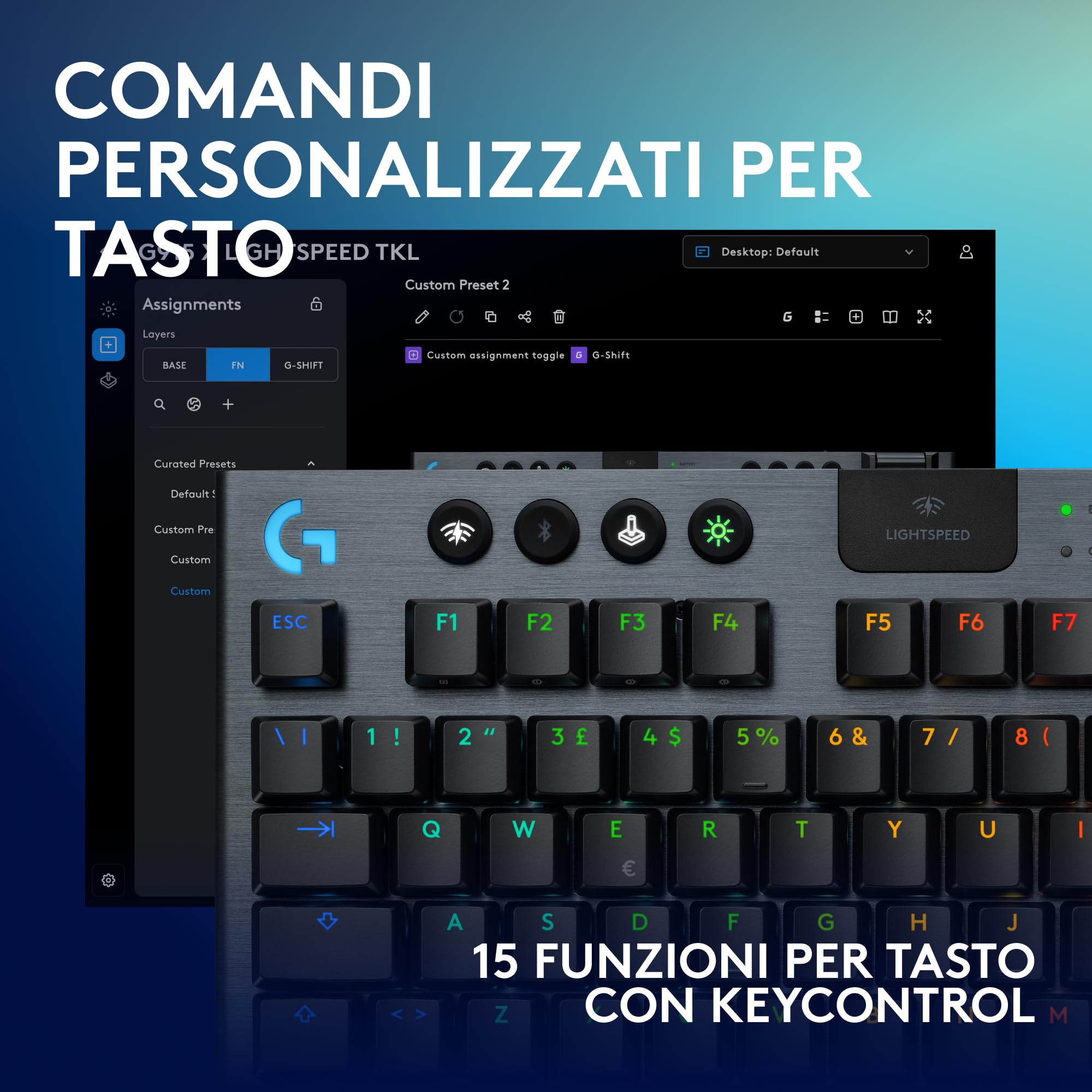 Logitech G G915 X LIGHTSPEED TKL Tastiera gaming wireless a profilo ribassato, copritasti in PBT bicomponente, tasti completamente programmabili, GL Brown Tactile - PC/Mac, ITA QWERTY Layout - Nero