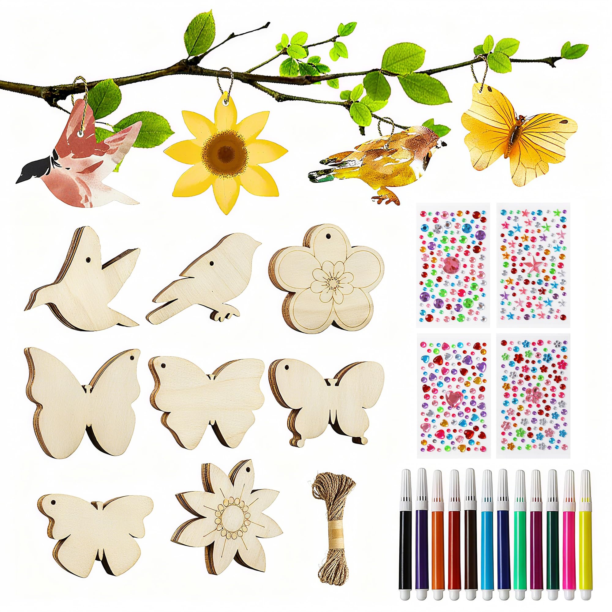HERZONE 45 stuks dieren houten knutselset houten uitsnijdingen dieren houten dieren figuren om te beschilderen handwerk houtvormen schijven