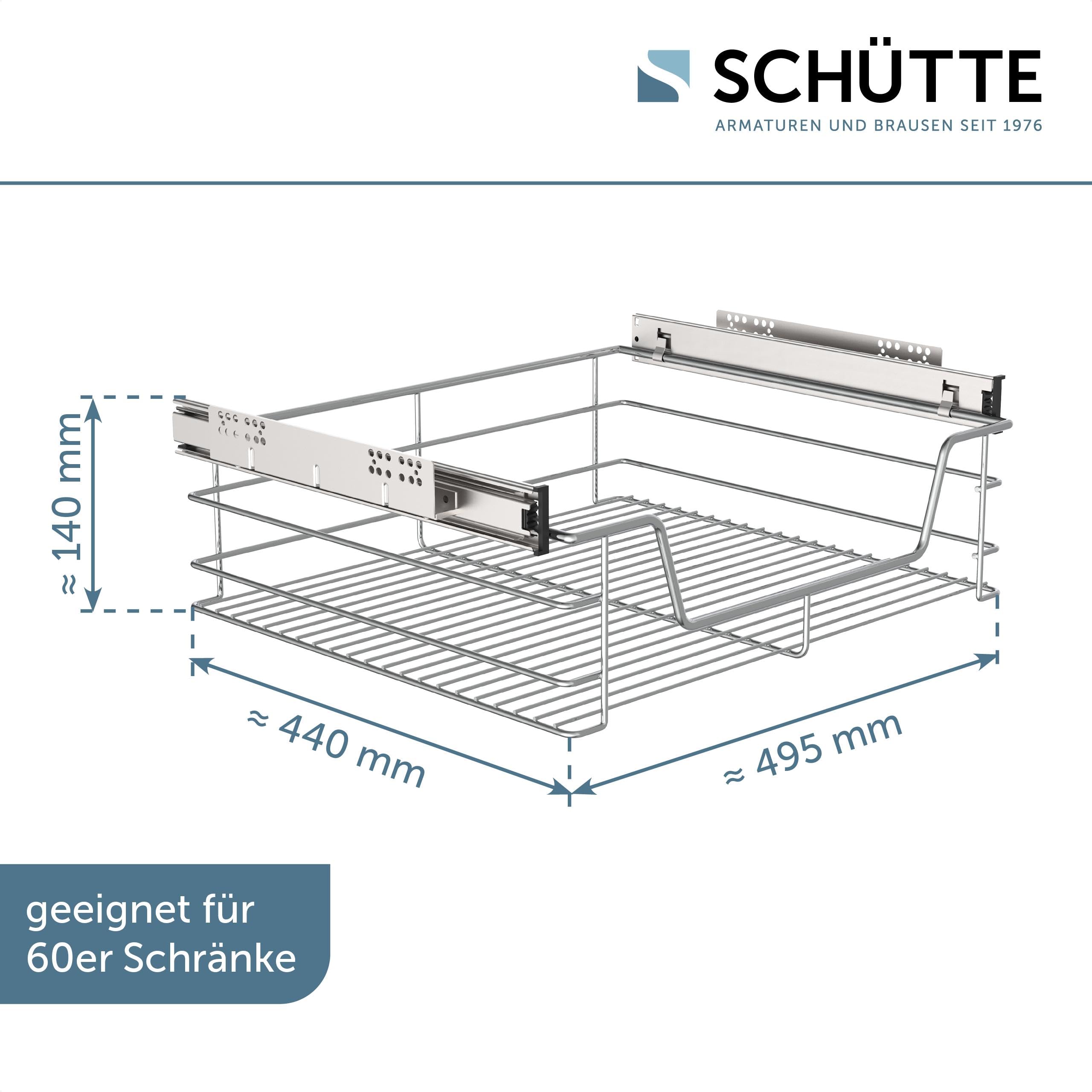 Schütte Teleskopschublade 4328 | Ausziehbare Schublade zum Nachrüsten für 60er Schränke aus Metall | Schrankauszug für den Küchenschrank | Hängekorb für die Küche | Korbauszug | Vollauszug, Chrom