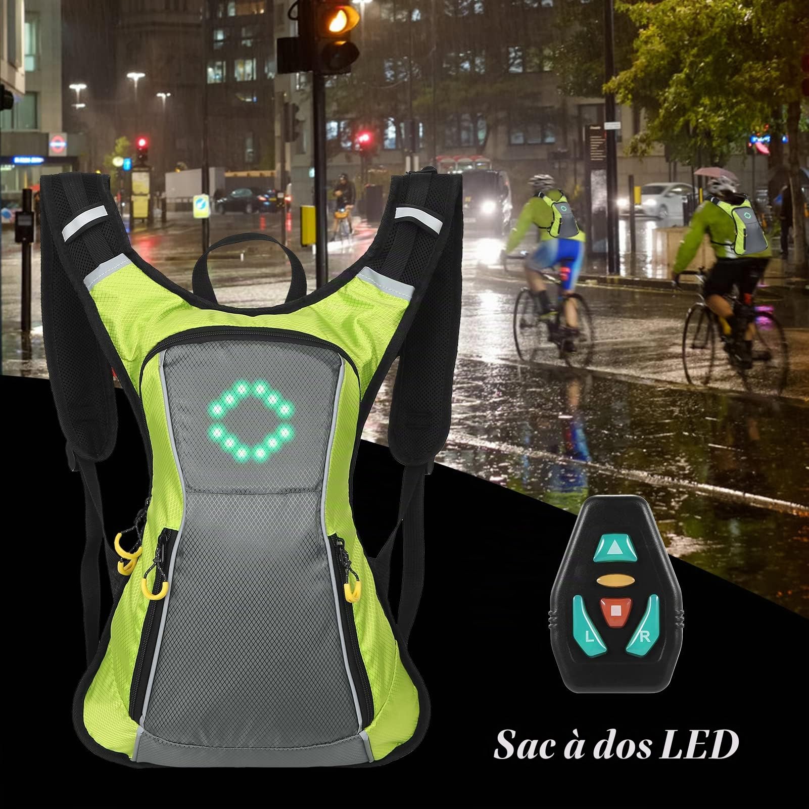 Sac À Dos Avec Clignotants LED IPX5 Sac À Dos Réfléchissant Étanche Avec Indicateur De Direction Sac De Lumière De Sécurité Rechargeable Par USB Sac De Vélo Télécommandé Sans Fil Pour Cyclisme