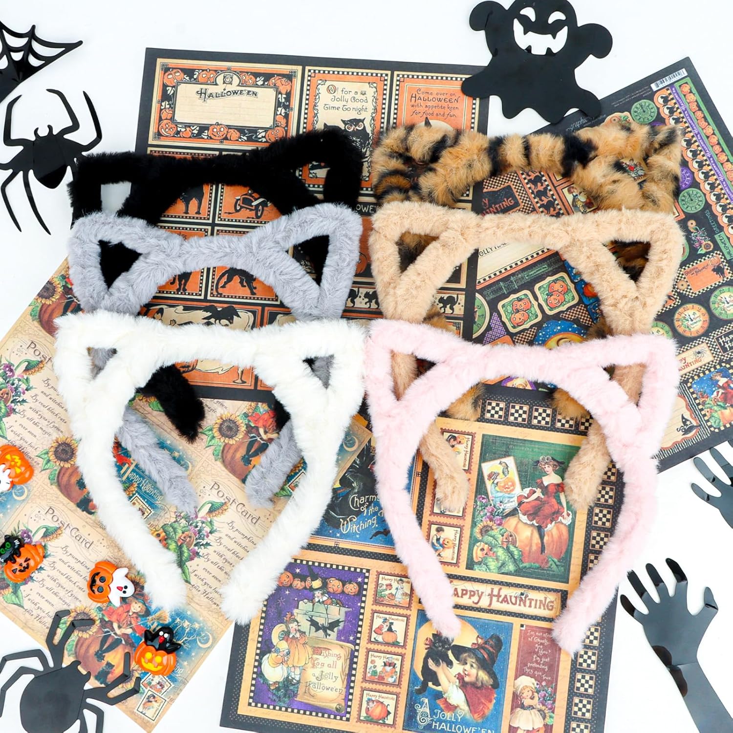 Plush Cat Ears Headbands: 6 Pack Multi-Color with Leopard Print, Soft Fuzzy Hair Accessories for Party Cosplay Make Up,One Size Fits Most - Image 7