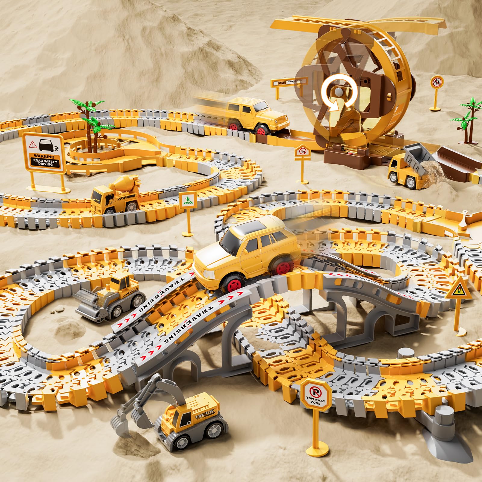 299 piezas de pistas de carreras de construcción para niños, 6 piezas de autos de ingeniería y pista de carreras flexible crea un camino de ingeniería, regalos juguetes para niños de 3, 4, 5, 6 3