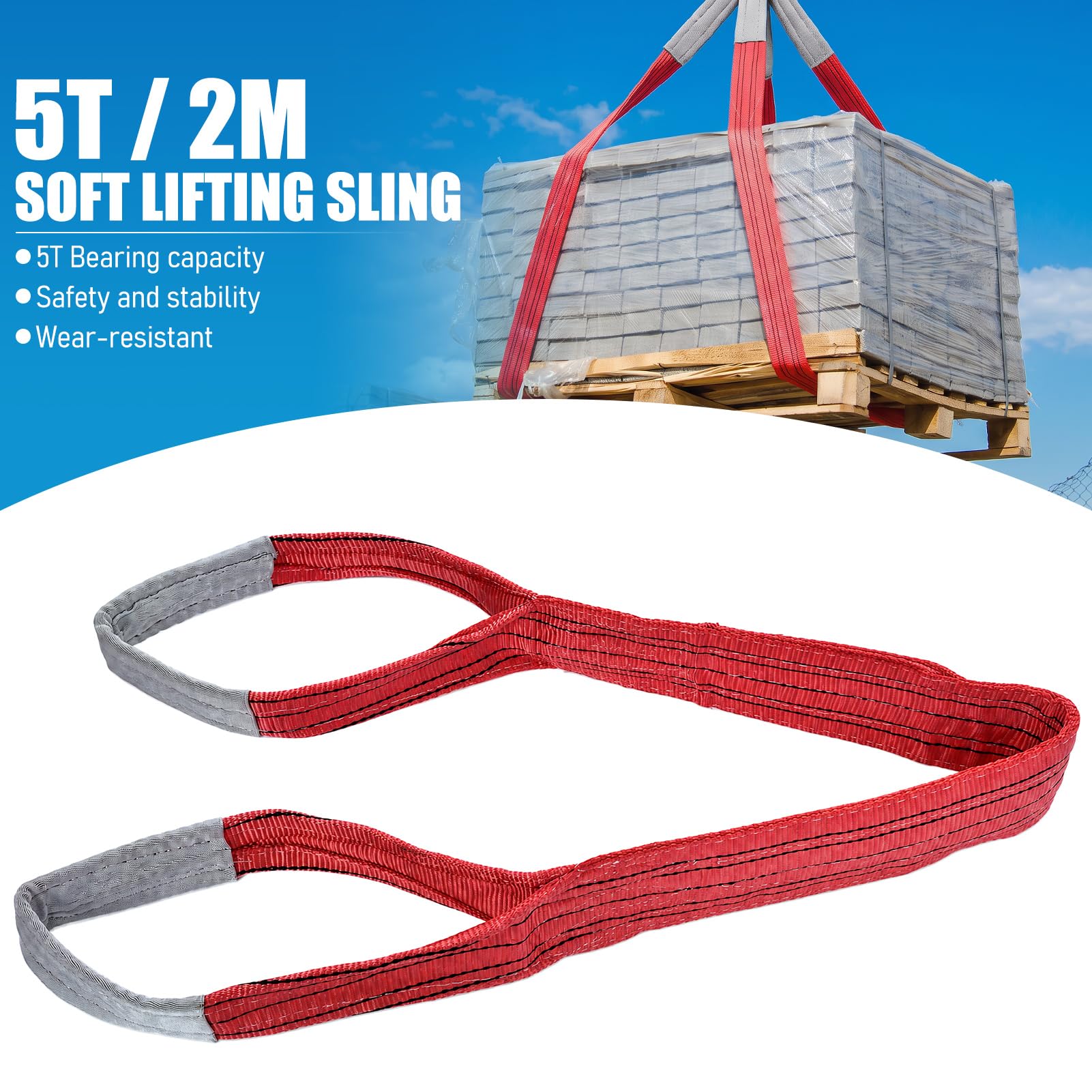 lingue de Levage Plate Robuste 5T, Sangle en PES Haute rsistance de pour grement de Grue, Construction, Machines, Transport (2m)