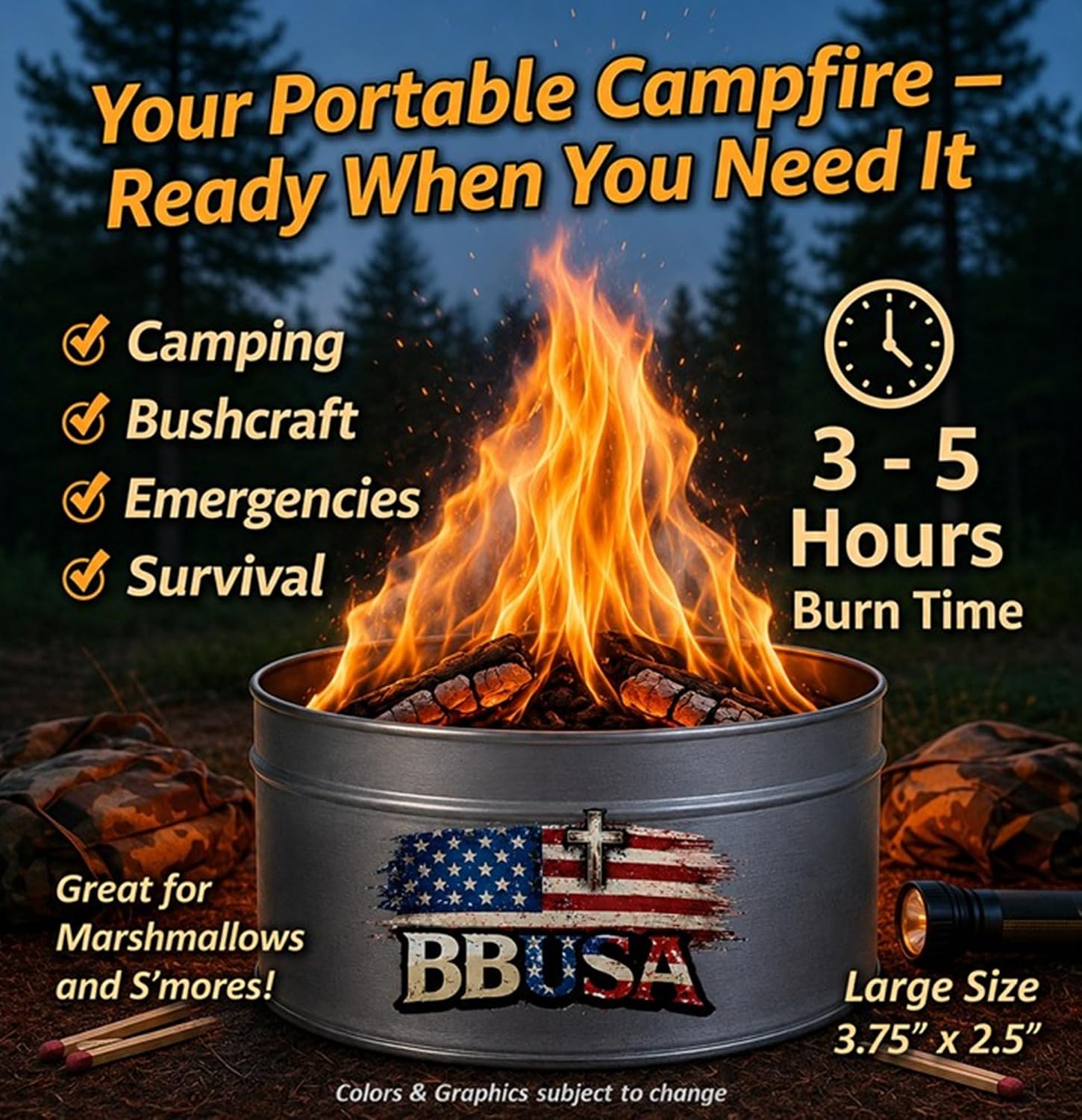 Campfire in a Can - Made in USA - Portable Mini Fire Pit for Marshmallows & S’Mores - Hiking, Backpacking, Hunting, Fishing & Camping - Tactical Military, Emergencies & Survival image 2