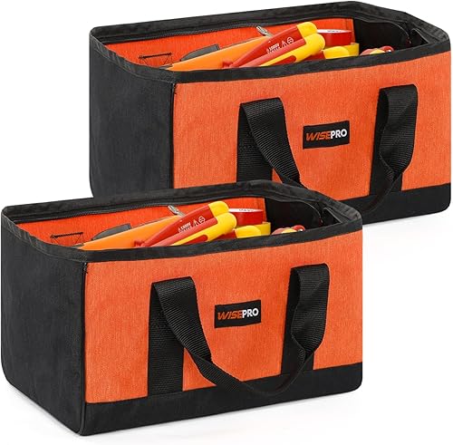Paquete de 2 bolsas de herramientas de boca ancha, bolsa de almacenamiento de herramientas de electricista de 12 pulgadas, bolsa de gran capacidad