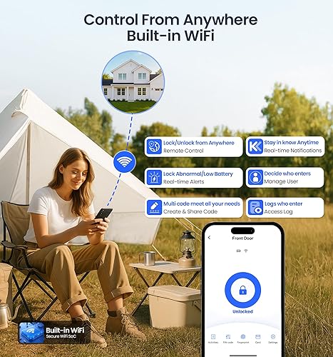 Miniatura 3 de Veise VE027-L Built-in WiFi Smart Door Lock with Lever Handle Set, Fingerprint keyless Entry Door Lock, App Remote Control, Electronic Digital