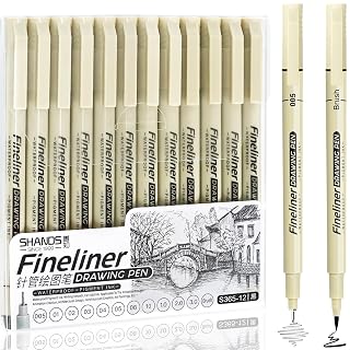 Micro Fineliner Black Drawing Pens,12 Waterproof Watercolor Painting Art Supplies Adults Anime Gifts Artist Fine Line Marker Archival Ink Micron Set Sketch Outline Manga Sketching Zentangle Teen Stuff - Amazon product rated Grade A