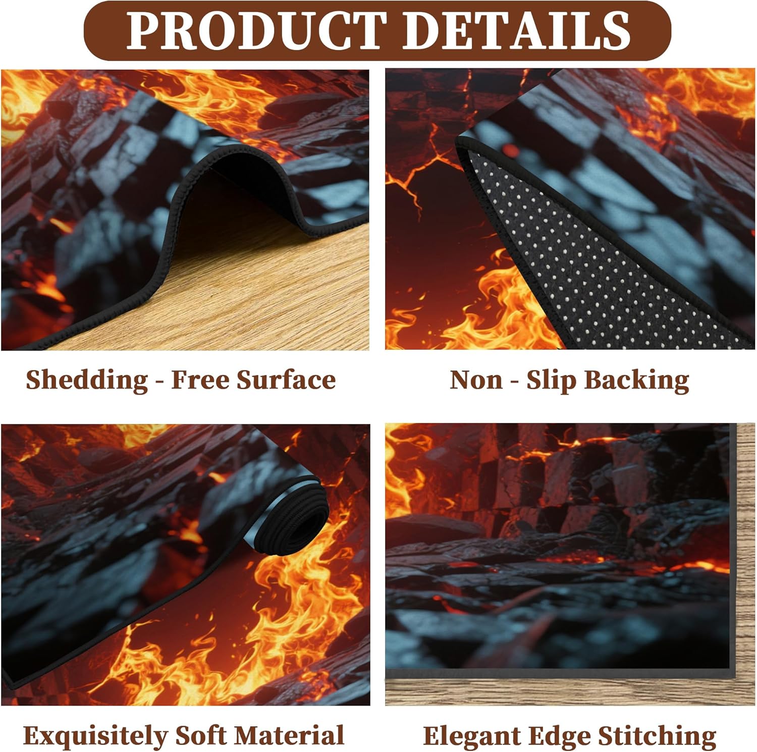 Lava 3D Illusion Rug 2'x3' for Kitchen Bathroom Entryway Non-Slip Man Cave Area Rug 3D Realistic Rock Cave Doormat Realistic Flames & Cracked Rock Floor Mat Visual Deep Pit Home Decor Rugs