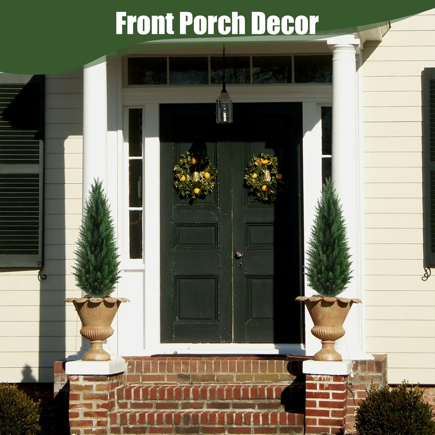 3.3FT Artificial Cedar Topiary Trees Set of 2 with Spike, UV Resistant Fake Plants Bushes, Faux Evergreen Realistic Cypress Shrubs Pine Tree for Outdoor Planters, Front Porch Greenery Decor