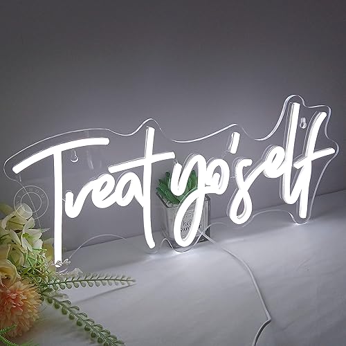 Miniatura 4 de SYLHOME Letrero de luz LED de neón con texto en inglés "Treat Yourself", para dormitorio, habitación de los niños, sala de estar, decoración de