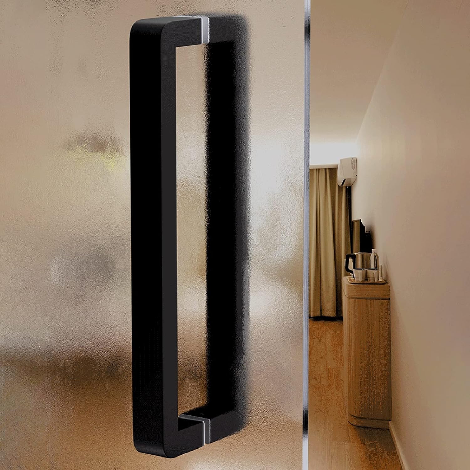 Modern Push-Pull Door Handle Round Corner, Paired Handles for Single Door, Stainless Steel Smooth Bar Pull Handle for Indoor Outdoor Gate, 38x25mm Pole (Color : Black, Size : 32.5c