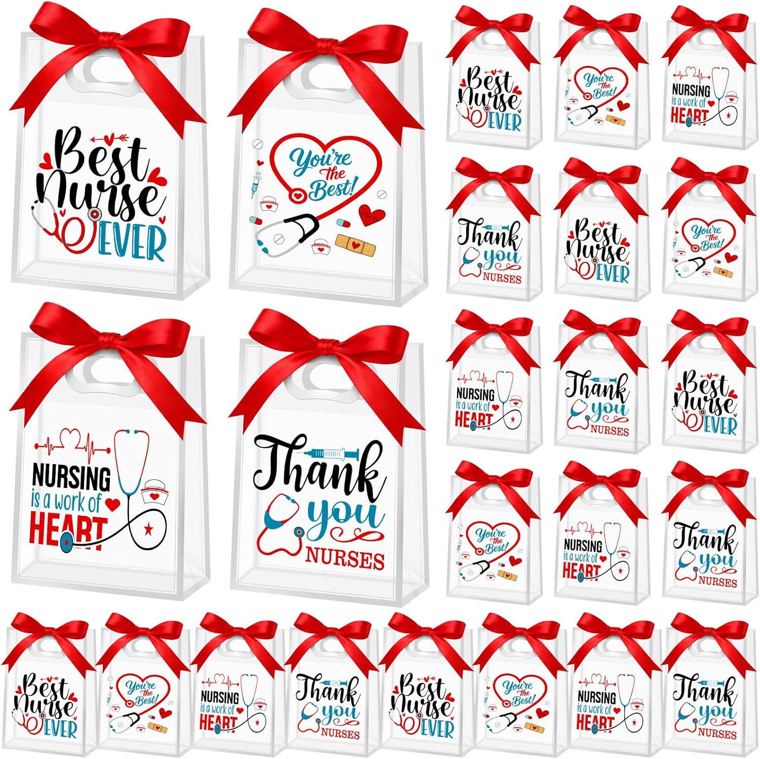 Hsei 24 Pcs Baseball Clear Goodie Bag 7.1 x 10.2 x 3.1 Inch PVC Ribbon Reusable Clear Gifts Bag with Handle Sport Theme Party Favor Gift Bags Bulk for Team Gifts Birthday Party Exercise Supplies