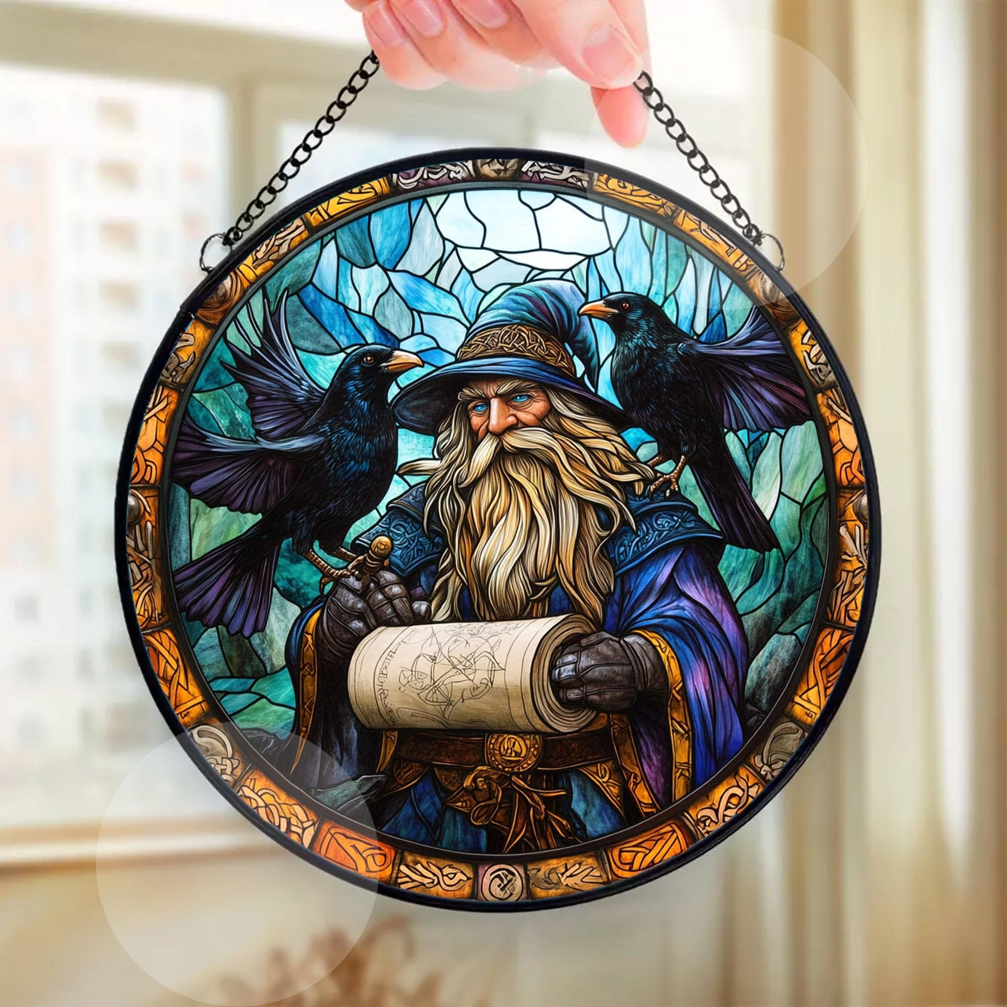 Amazon.com: Viking Gnome and Odin's Ravens Window Hanging Stained