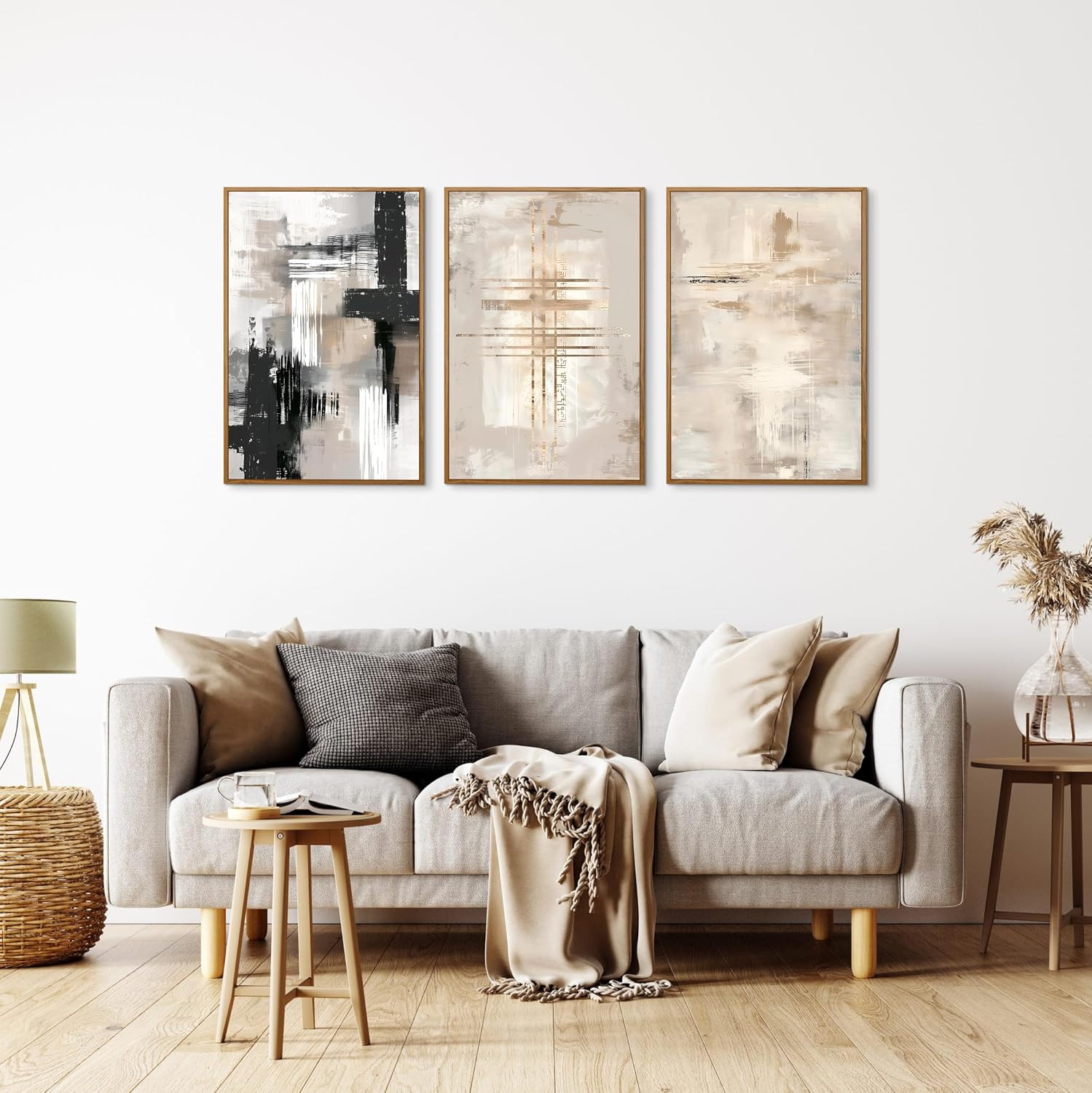 FDYCKVIP Moody Neutral Abstract Framed Canvas Wall Art Set of 3, Black and White Large Wall Decor, Modern Textured Wall Painting, Minimalist Art Print for Living Room, Bedroom, Office - 16"x24"