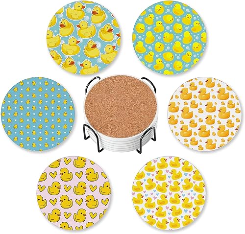 Miniatura 14 de Posavasos de cerámica redondos absorbentes con soporte para protección de mesa, para taza de café, bebidas, vino, cerveza, bar, 6 unidades Vintage