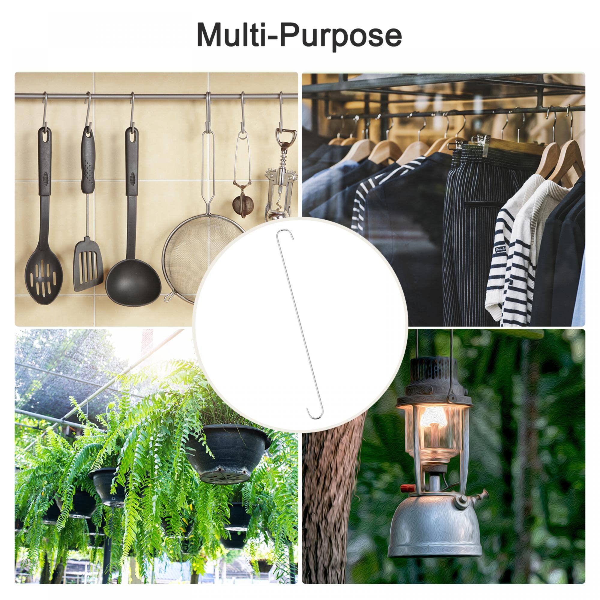 sourcing map 4Pcs S Suspendu crochet 500mm Extra Long Acier Argenté | Cintre Intérieur Extérieur Emplois pour Jardin Toilettes Toilettes Atelier Cuisine