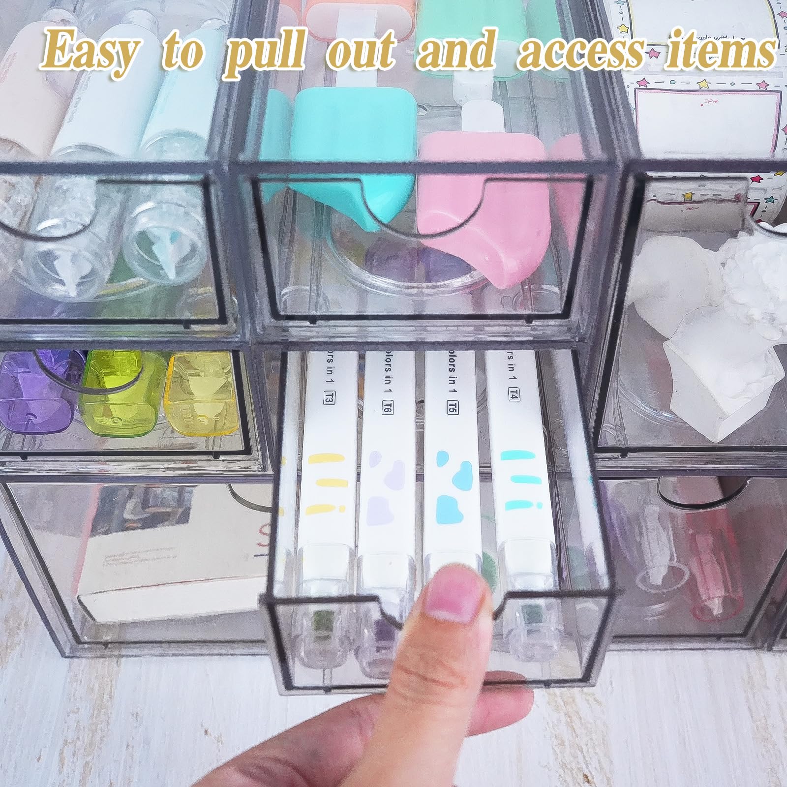 Organizer da scrivania con 10 cassetti, organizer per trucchi in acrilico trasparente, impilabile, con cassetto rimovibile, adatto per riporre cosmetici, gioielli, occhiali da sole e forniture